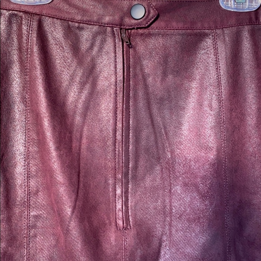 Free People Rumi Faux Leather Ruched Mini Skirt Burgundy M | Sold Out & Stunning - Picture 6 of 6